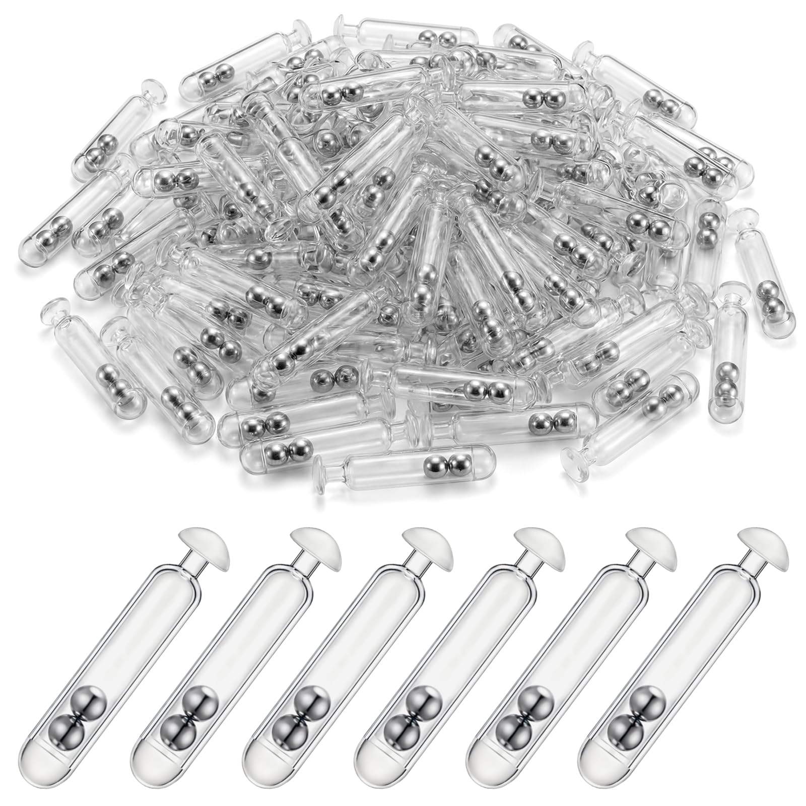 Soulchen 90 Pcs Fishing Bait Rattles Bait Weight with Rattling Beads Fishing Rattles Shake, Plastic & Stainless Steel Beads, Ideal for Freshwater & Saltwater