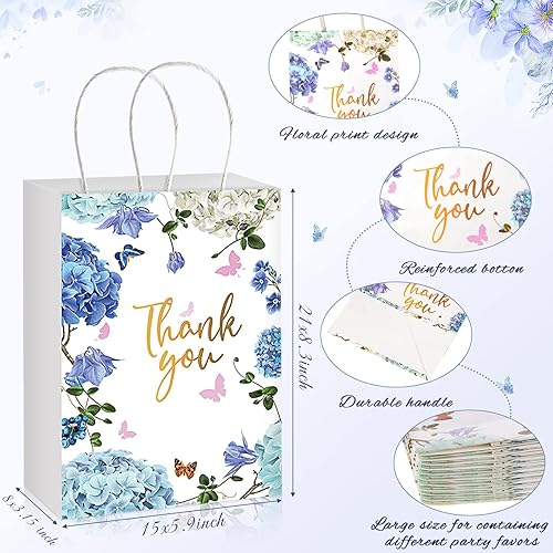 Miniatura 3 de 48 bolsas de regalo de agradecimiento, diseño floral, bolsas de agradecimiento pequeñas de papel kraft de agradecimiento para negocios, compras,