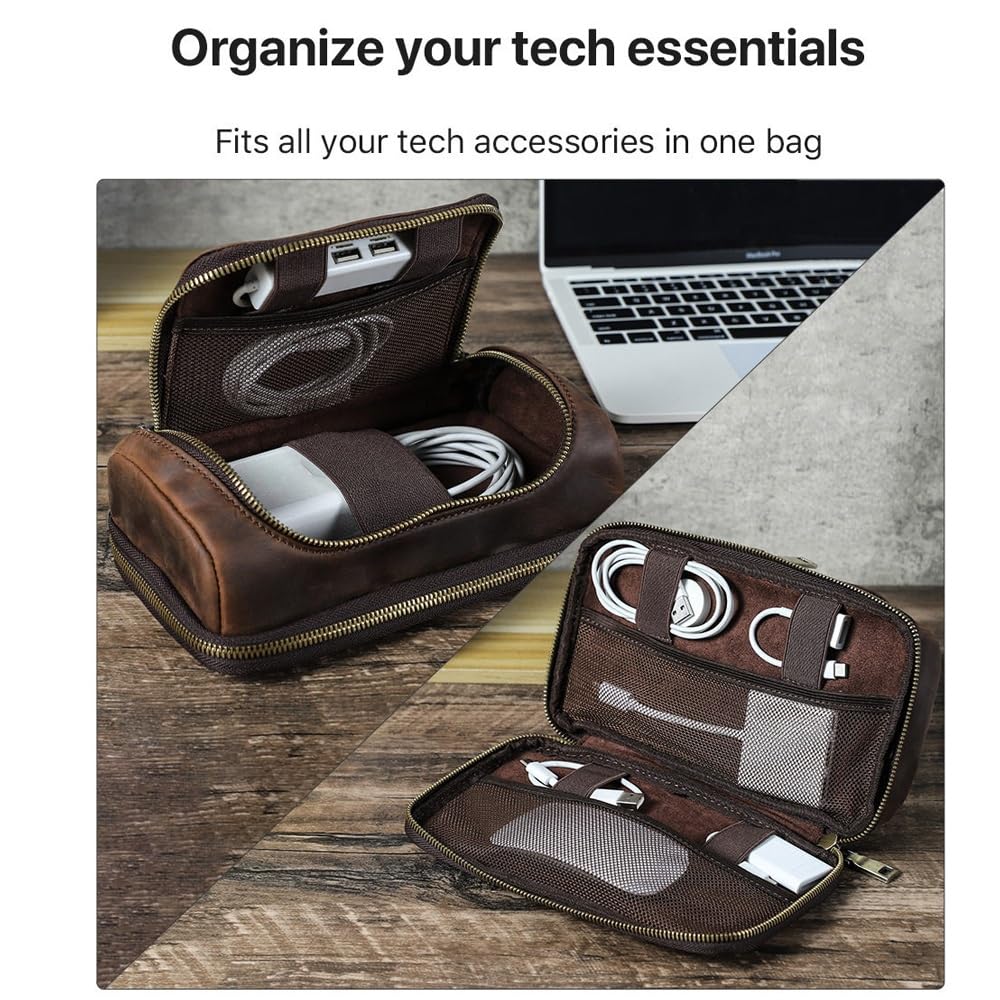Bolsa organizadora de Cables de Viaje, Estuche Enrollable for Cargador con Cremalleras, Organizador tecnológico de Cuero for Banco de energía, Cables, artículos Esenciales de Viaje(Red)