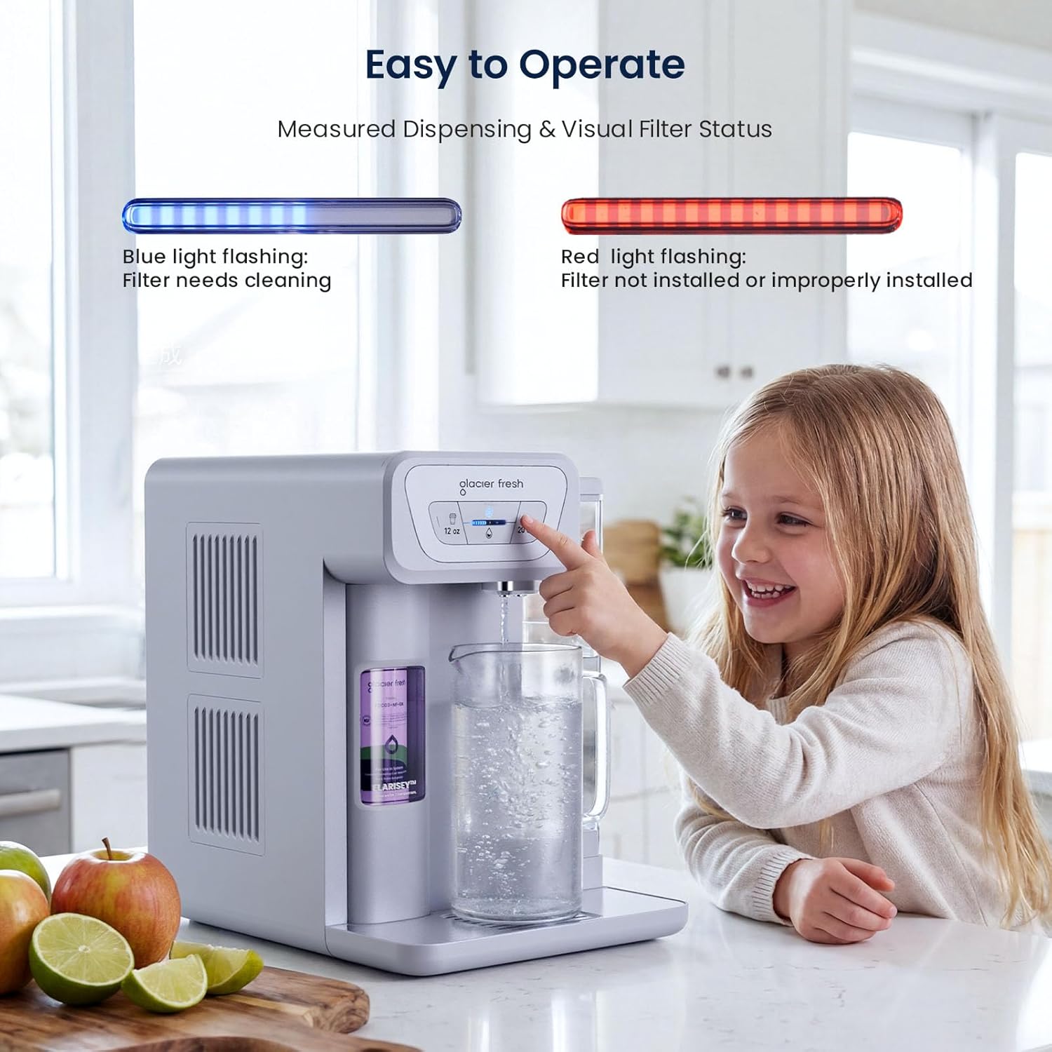 GLACIER FRESH C03 Coolon Countertop Cold Water Purifier with Upgraded Elarisey™ Filtration, Zero Wastewater System, 40oz Cooling Capacity, Low Noise, Plug & Play, NSF42&53/FCC/CA65 Certified.