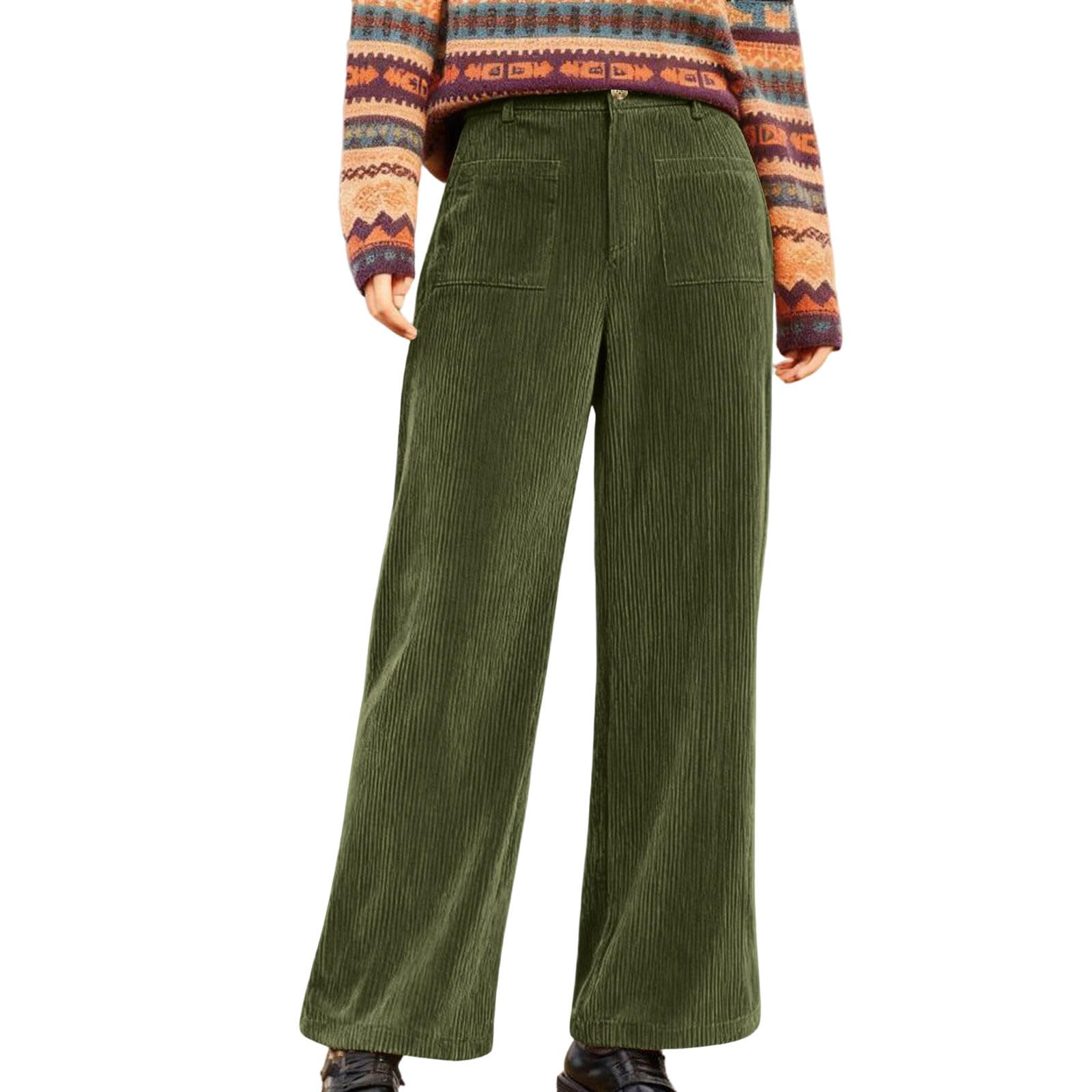 Women Corduroy Pants Casual Wide Leg High Waisted Work Office Slacks Vintage Loose Comfy Trousers