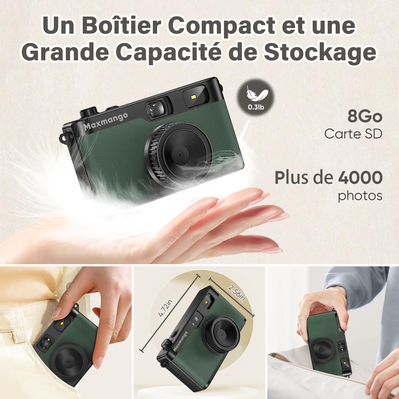 Maxmango D53 Appareil Photo numérique, 12 MP Appareil Photo Vintage Filtres DIY, Appareil Photo numérique Comprend Une Carte SD de 8 Go pouvant Stocker 4000 Photos (Vert)