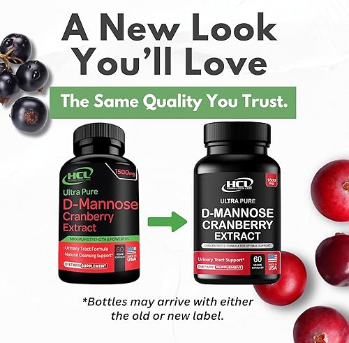 Miniatura 3 de Cápsulas de D-manosa con extracto de arándano de 1500 mg - Suplemento D-manosa de grado USP de alta potencia con polvo de arándano de fruta entera -