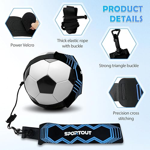 Miniatura 2 de Sportout Equipo de entrenamiento de fútbolvoleibol, entrenador de fútbol solo, accesorios de fútbol con cinturón ajustable para niños y adultos,