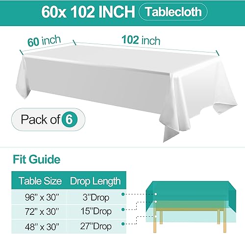 Miniatura 5 de Mantel rectangular blanco, paquete de 6 manteles para mesas rectangulares, mantel rectangular 100% poliéster, mantel blanco para fiestas, bodas,