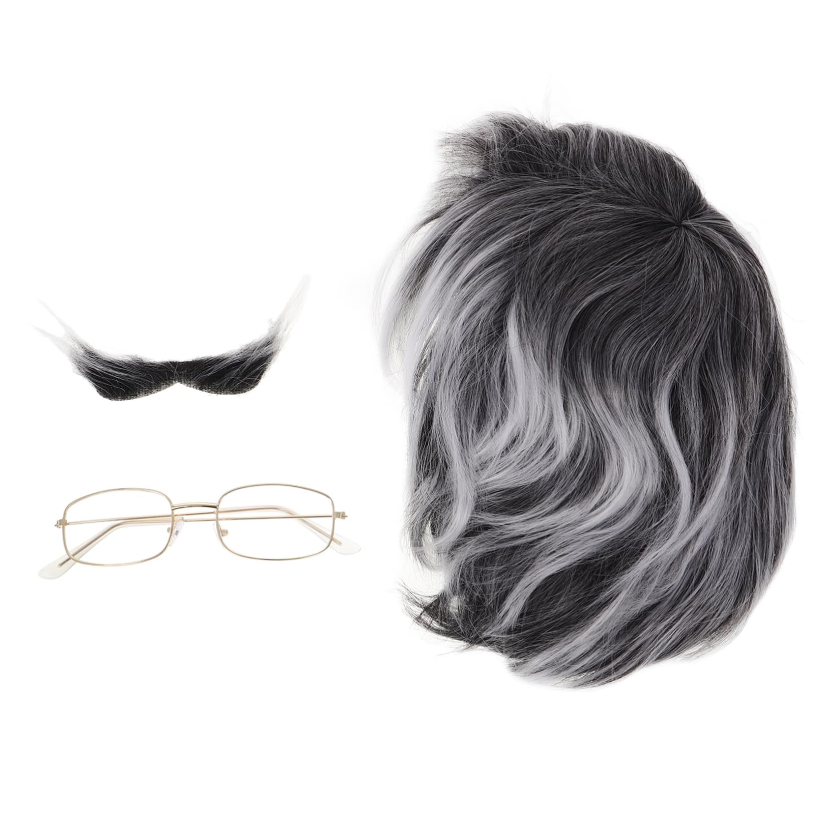 VALICLUD Men's Grandpa Cosplay Set Full Old Person Costume with Glasses Wig Beard Perfect for Halloween and Stage Acts