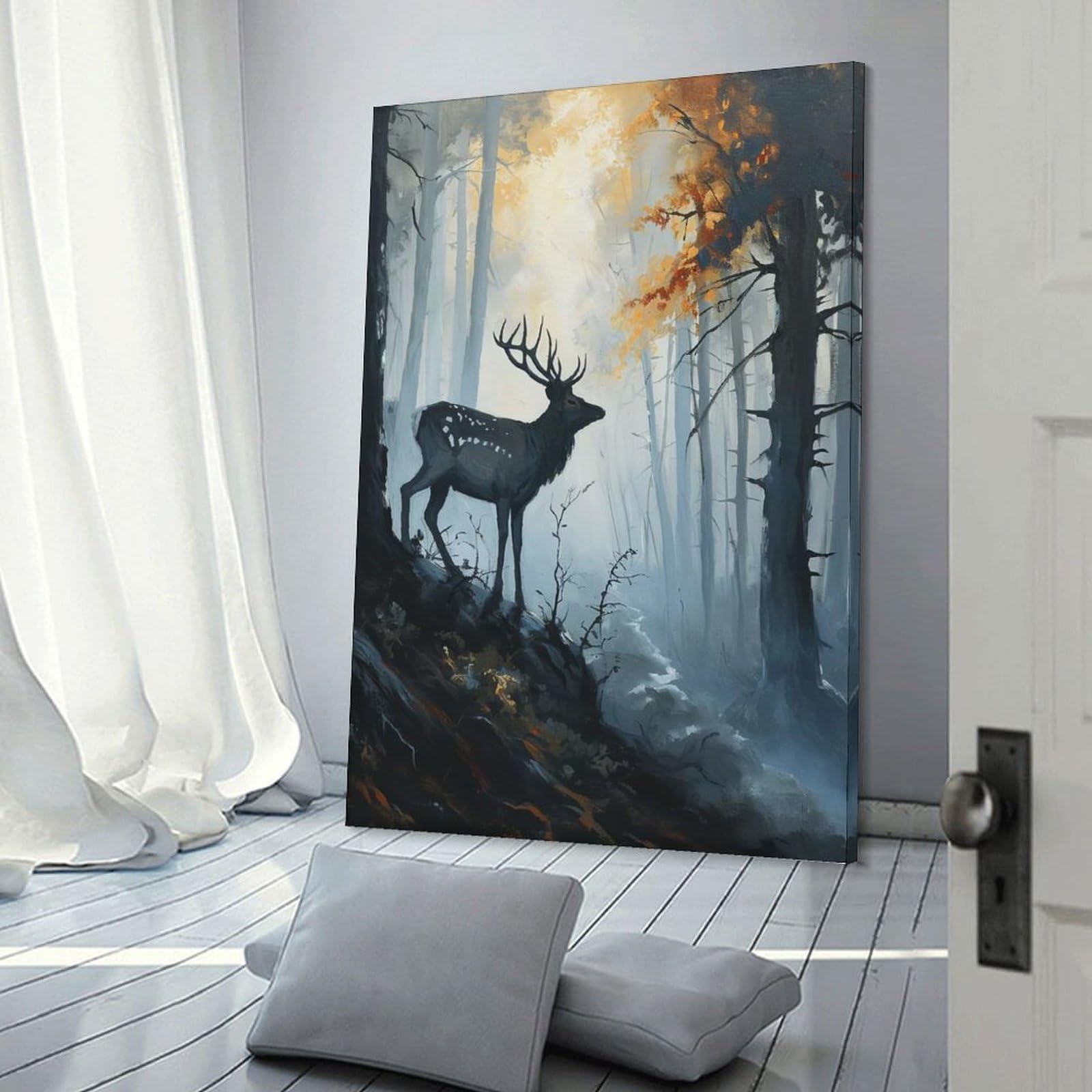Junmoney Wall Decor Canvas Print Sylvan Stag, 08x12inch(20x30cm), for Home Lounge, Bedroom Or Reading Nook, Canvas Styling for A Polished Room Look