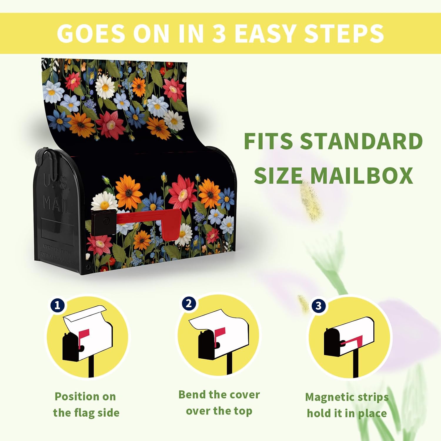 Summer Spring Colorful Daisy Mailbox Covers Magnetic 21x18 Inch Flowers Mailbox Cover Seasonal Floral Letter Post Box Wraps Standard Size for Garden Outside Decoration