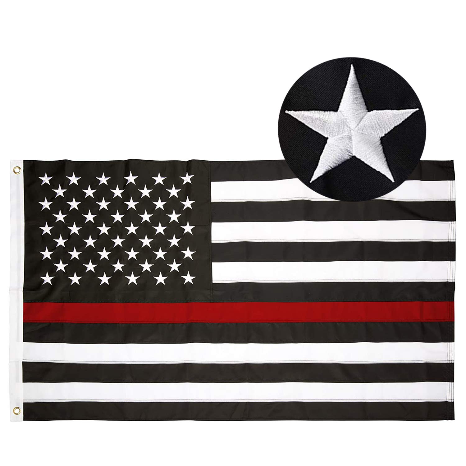 Losong Thin Red Line American Flag 3x5 ft,Embroidered Stars and Sewn Stripes with Brass Grommets Durable 210D Nylon American Honoring Firefighter US Red Stripes Flags for Inside/Outside Decoration