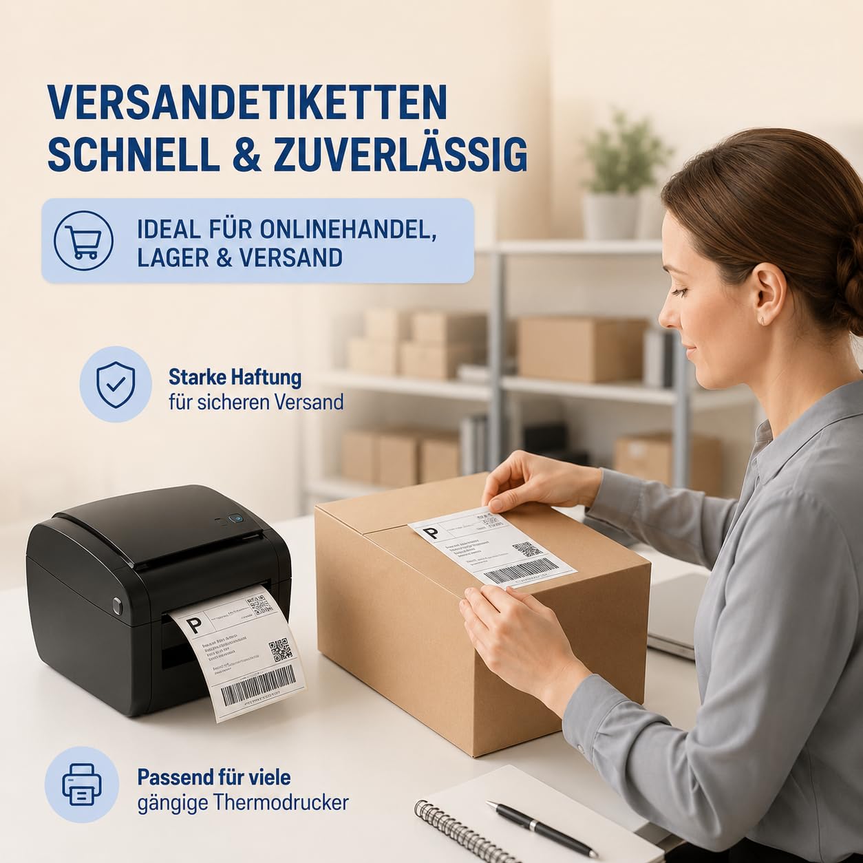 Versandetiketten 100 x 150 cm auf Rolle, 10 Rollen je 500 Thermoetiketten, weiß matt, permanent selbstklebend, für Direkt-Thermodrucker, Barcode, Adresse & Lagerkennzeichnung