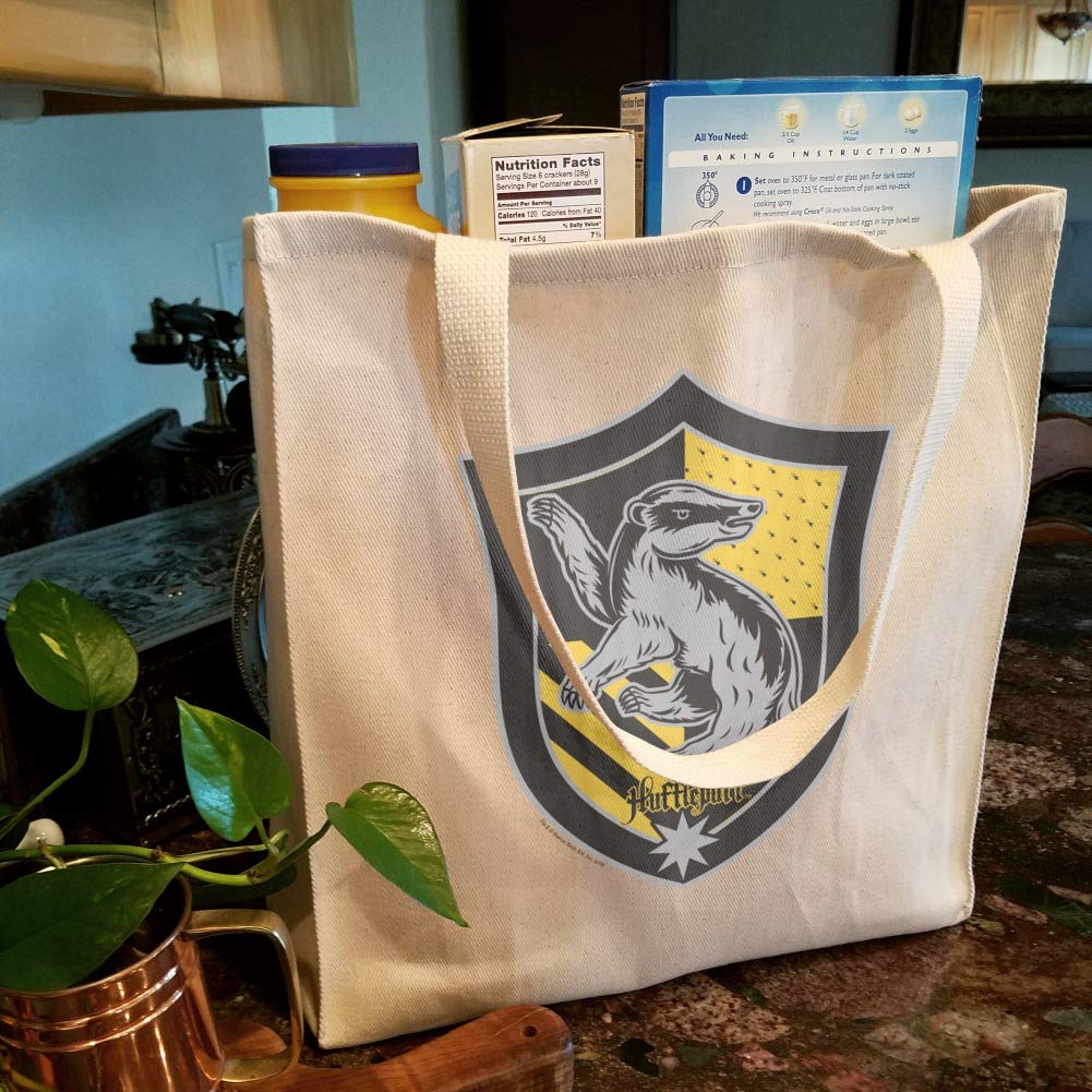 Harry Potter Hufflepuff Tote Bag – Reusable Grocery Bag With Plaid Sigil Design