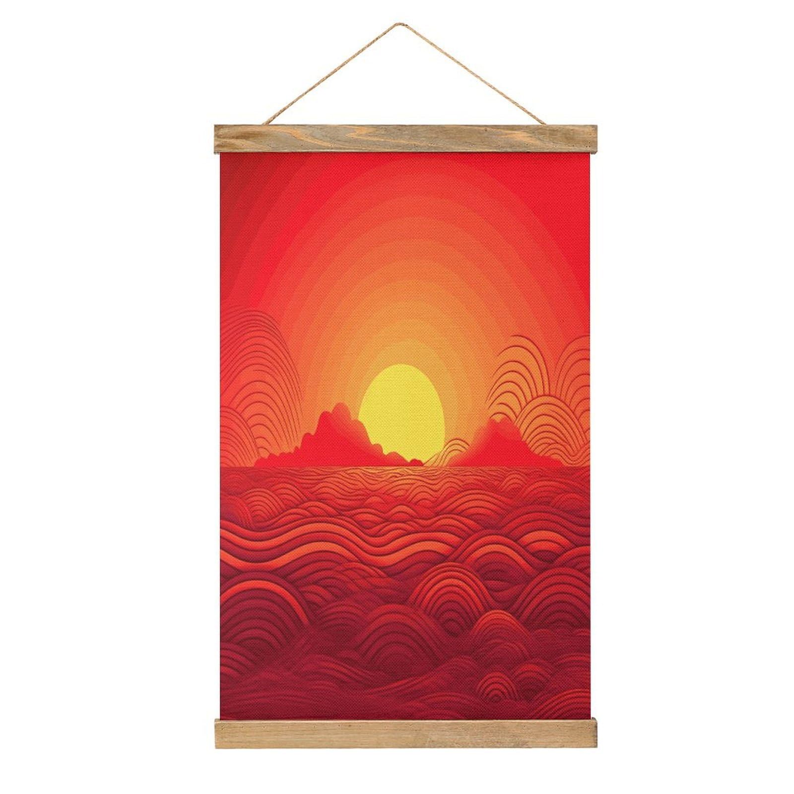 JTREHY Red Sunrise Linen Hanging Painting Vintage Poster Wall Art Prints Personality Style Wall Hanging Poster for Living Room Office Bedroom Decor Frame 13.2 X 20.47 Inch