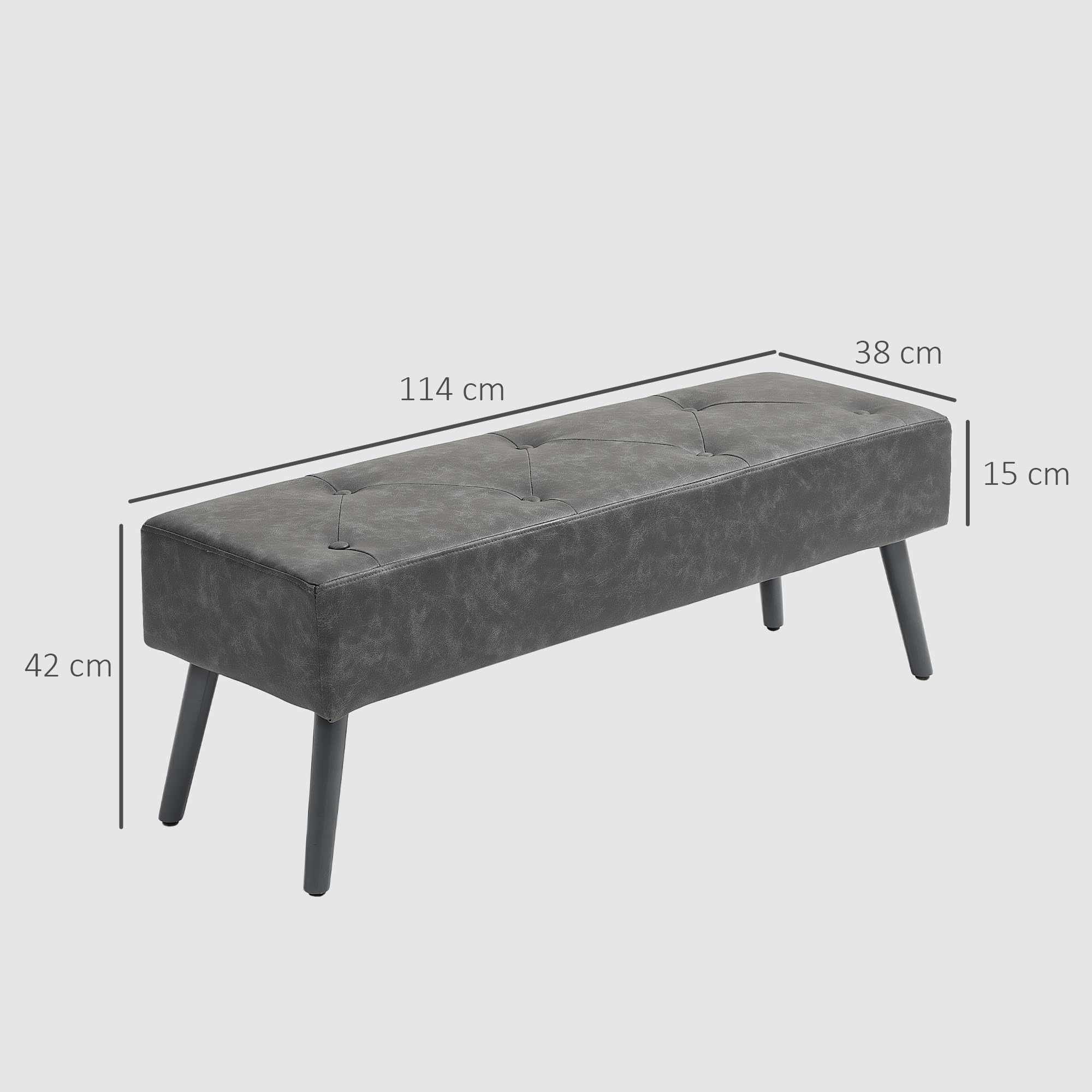 HOMCOM Taburete Pie de Cama Multifuncional Banco Pie de Cama Clásico Banqueta de Dormitorio con Pies de Madera y Asiento Acolchado Carga 220 kg para Entrada Pasillo 114x38x42 cm Gris