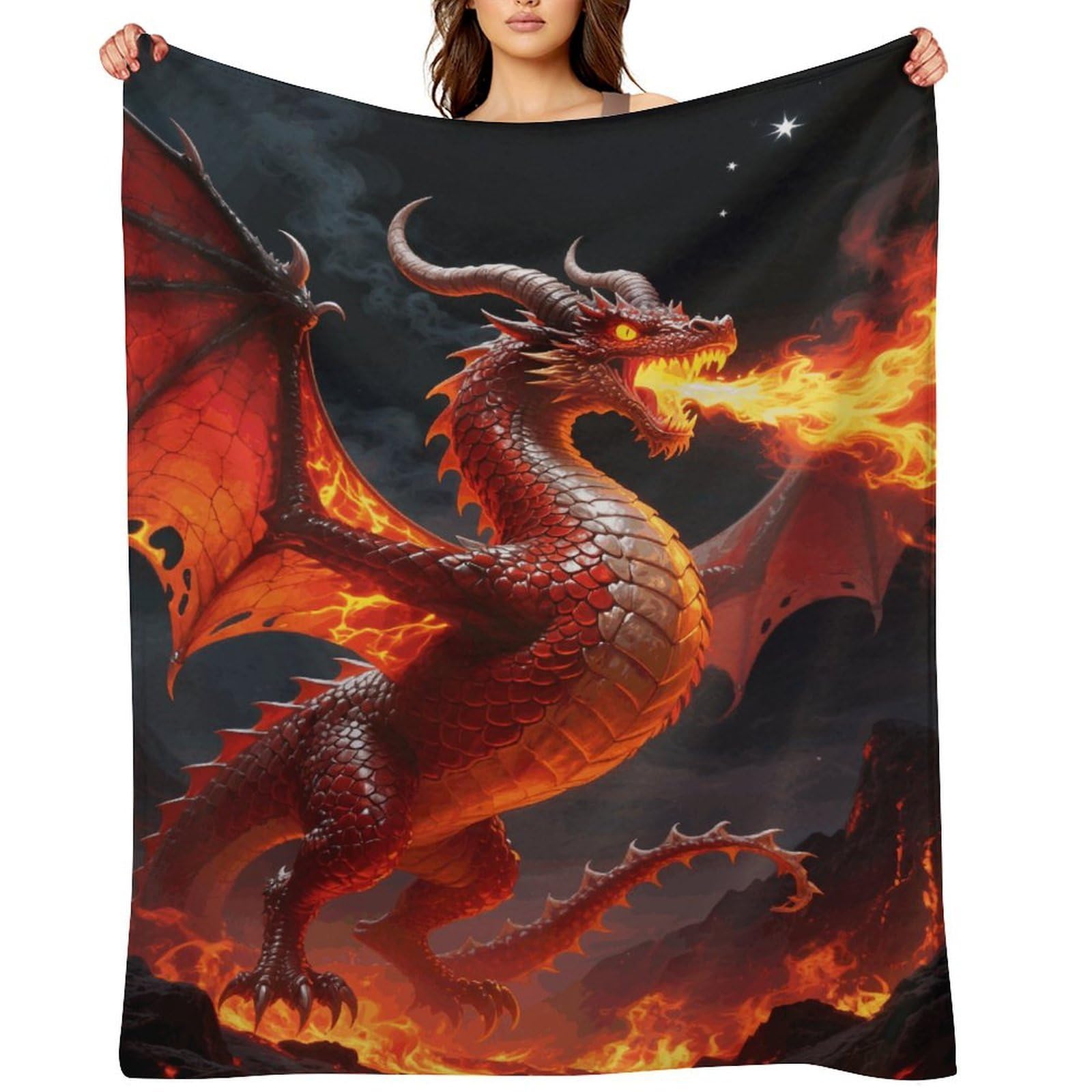 Fire Dragon Throw Blanket for Couch and Bed Super Soft Warm Lightweight Throw Blankets Cozy Fuzzy Flannel Blanket Personalized Decorative Blankets for Sofa Decor 40"x50"