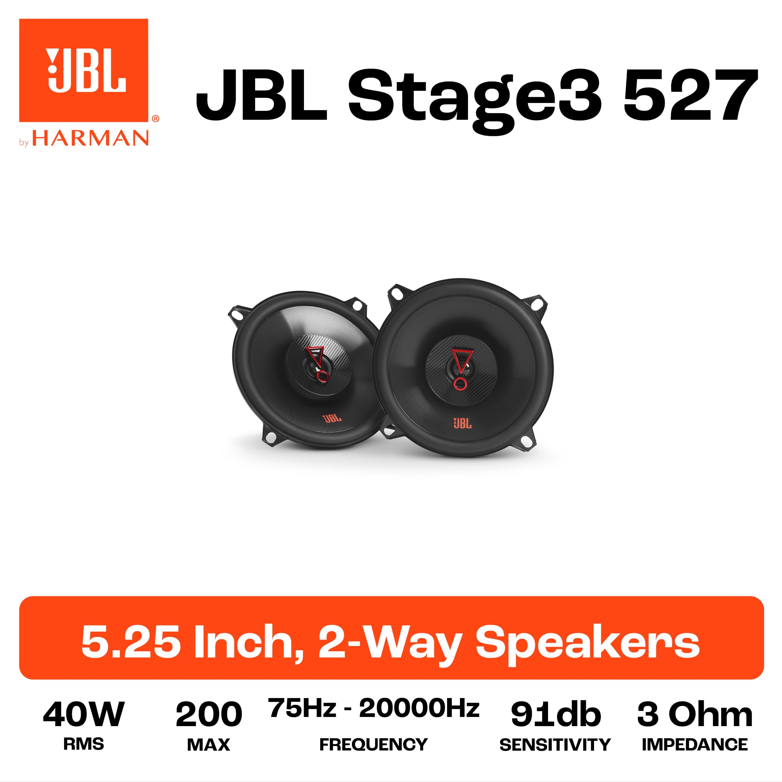 JBL STAGE3527 2-Way Coaxial Car Speakers 2-Piece Set, 5-1-Inch x 4