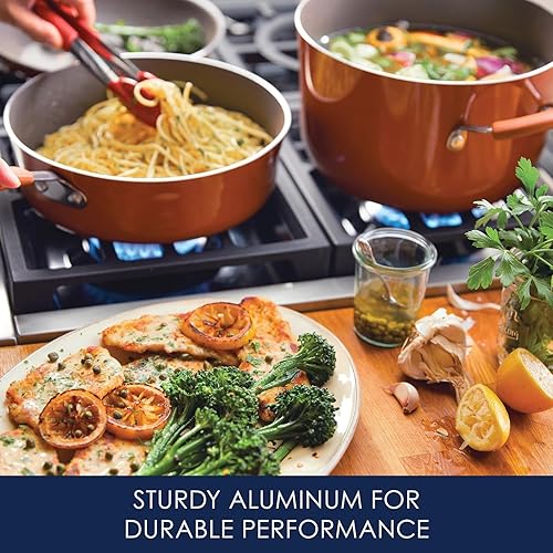Miniatura 3 de Rachael Ray Cucina Nonstick Cookware Pots and Pans Set, 12 Piece, Pumpkin Orange Naranja (Pumpkin Orange)