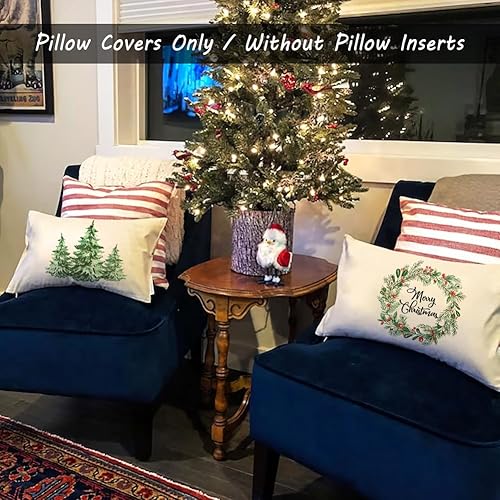 Miniatura 2 de CARRIE HOME Juego de 2 fundas de almohada lumbares verdes de 12 x 20 pulgadas, decoración navideña de granja para sofá y sofá (sin relleno de
