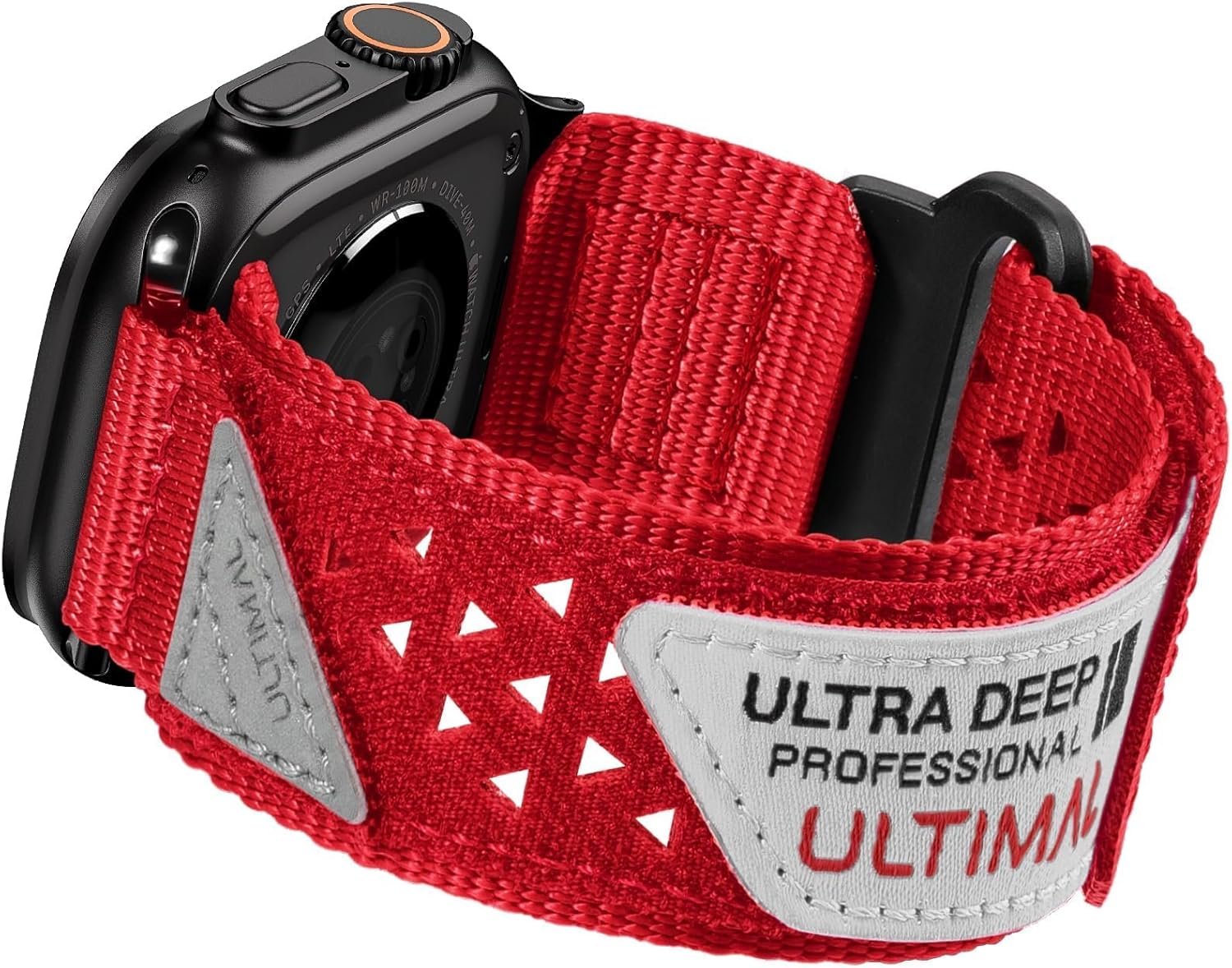 ULTIMAL Nylon Band for Apple Watch Ultra 3/2/1 49mm iWatch Bands Men, Tough Breathable Nylon Sports Stars-Stripes Flag Wristbands Strap, Hollow Out Design for Apple Watch (Red, 49mm L)