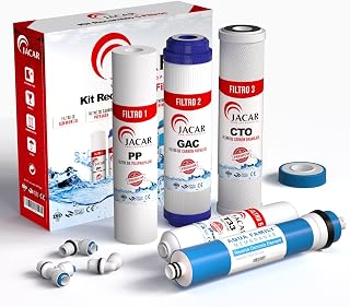 5 Stufen Umkehrosmose Filter Set mit 50 GPD Membran Osmoseanlage Filter Ersatzfilter Kompatibel 99% Systeme Osmose 10 Zoll Wasserfilter Effektive Filterleistung kokosnuss Qualität von JACAR