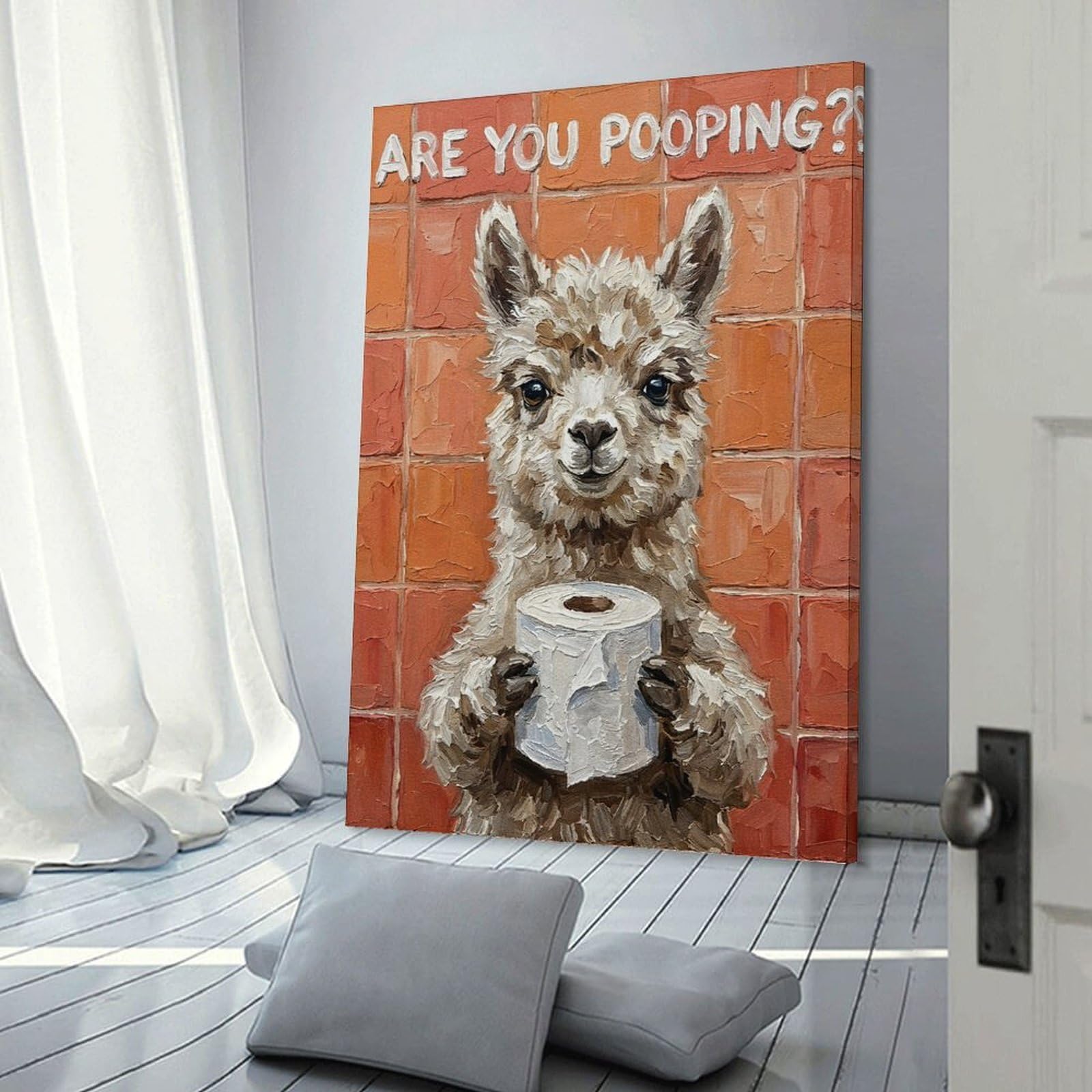 Junmoney Frame-Style-17 Are You Pooping Llama Bathroom Art Home Decor Wall Art 20X30inch(50X75cm), For Bedroom, Guest Room Or Reading Nook, Decorative Wall Art For Cosy Rooms