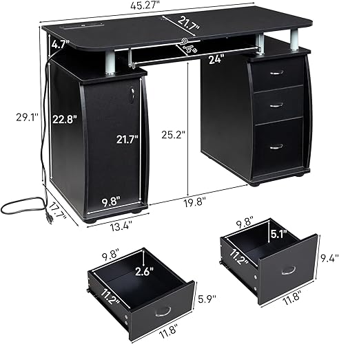 Miniatura 3 de Karl home Escritorio de computadora de MDF con enchufe de tira, escritorio de oficina en casa, mesa de oficina con 3 cajones y armario de