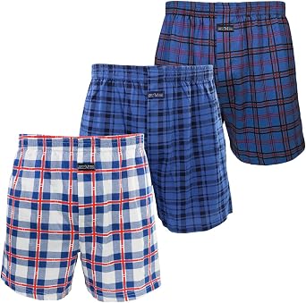 3 Pack Mens Boxers Loose Fit, 100% Cotton Knitted Boxer Shorts