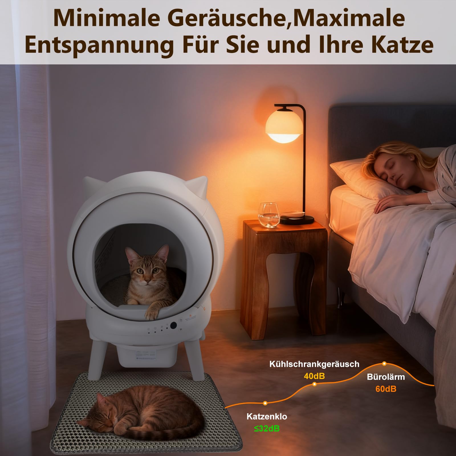 Katzenklo Selbstreinigend,73L Selbstreinigende katzentoilette mit App,Sicherheitssensoren(Anti-Pinch),Geruchsschutz,Gesundheitsmonitoring,Automatisches Katzenklo für Mehrere Katzen(Katzenstreumatte)