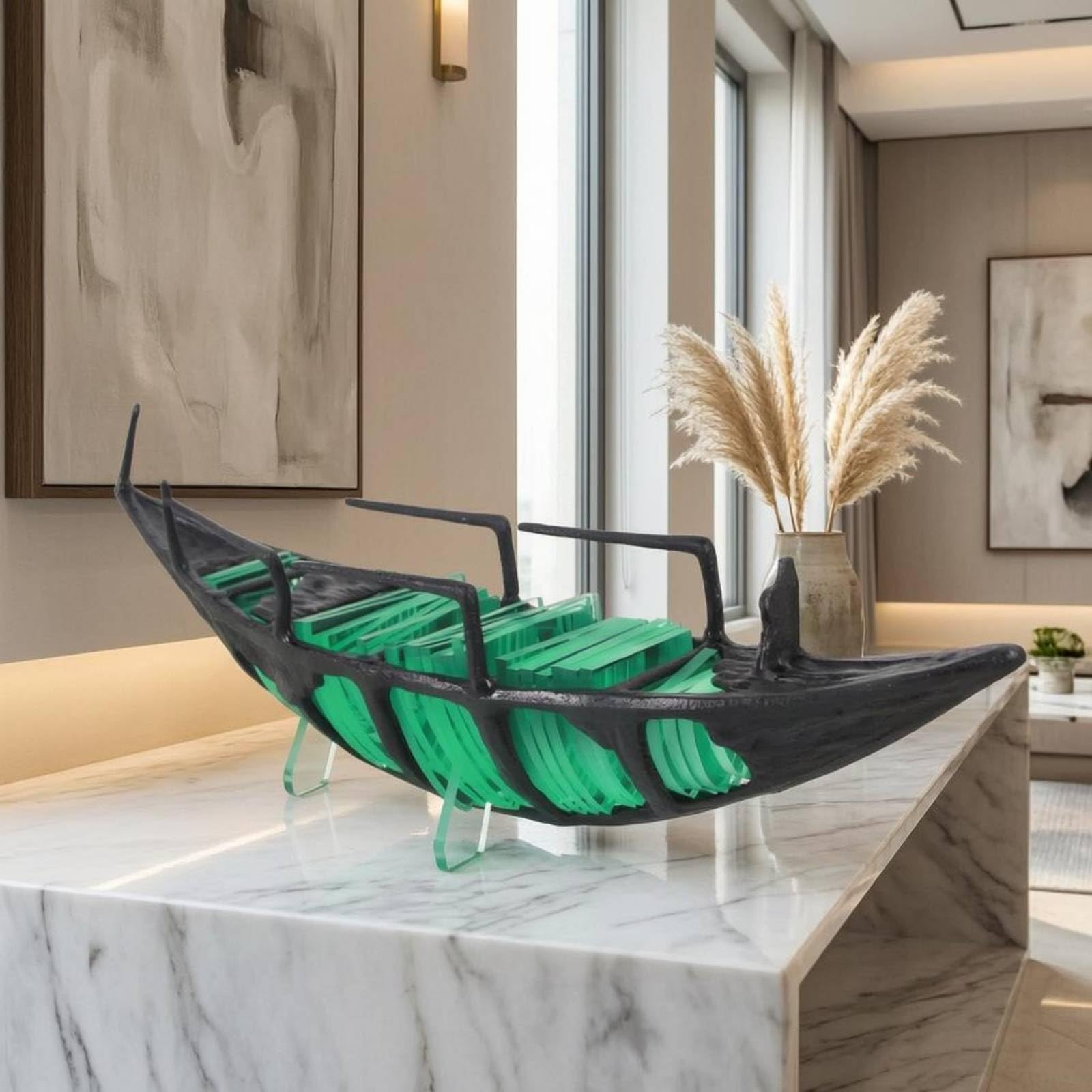 Dekoratives Schiff Skulptur Boot Figur Schiff Dekor Ausstellungsstück Metall Acryl mit Langem Schmalem Und Leichter Silhouette für Empfangsbereich Modellraum Wohnzimmer