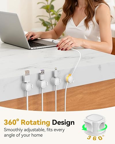 Miniatura 2 de Paquete de 8 organizadores de cables giratorios, clips de cable de resorte con cierre de cierre, organizador de cables adhesivo sin residuos,