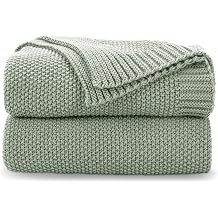CozeCube Sage Green Seed Stitch Throw Blanket 60"x80", Farmhouse Decor