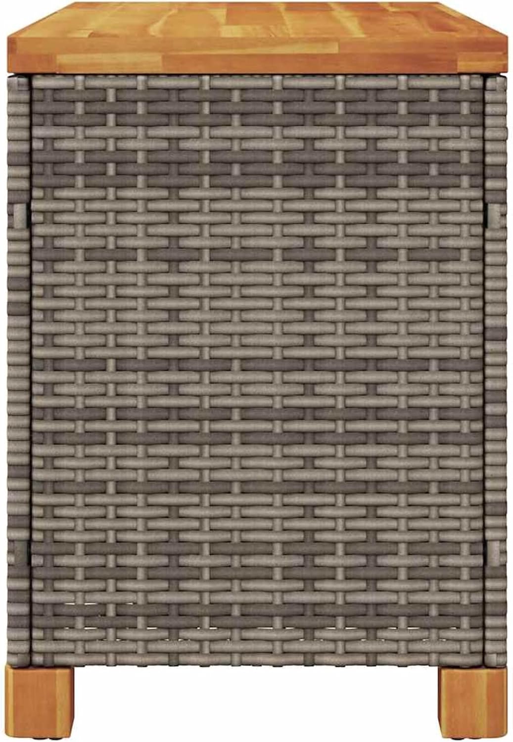 Gecheer Garden Storage Box with Acacia Wood Top, Grey Poly Rattan Outdoor Bench, 80x40x48 cm, Water-Resistant Interior Bag, UV-Resistant, Easy-Gas-Lift Lid