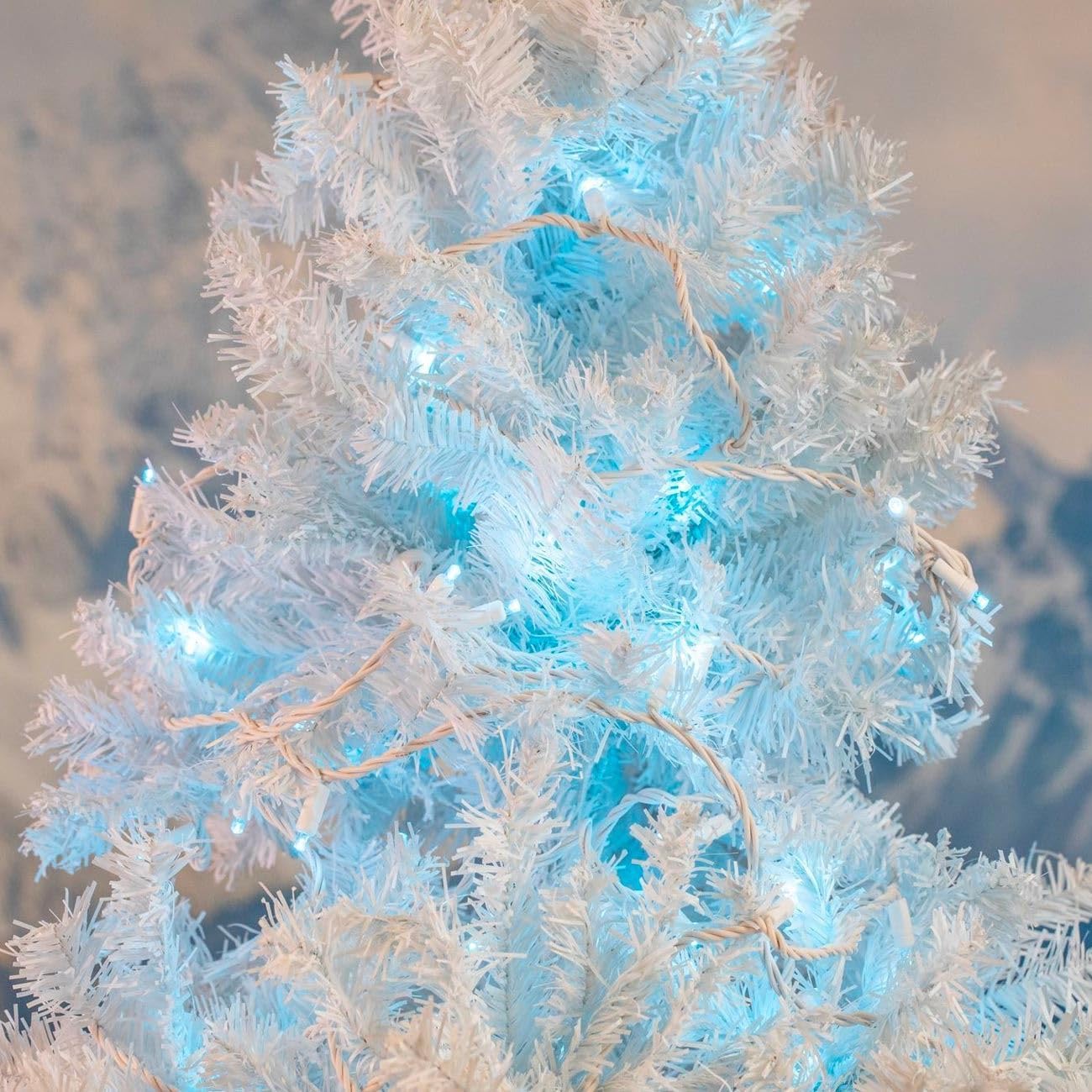 Novelty Lights 34ft Christmas String Lights, 100 Teal LED Bulbs on White Wire, 4" Spacing, Connectable Indoor Outdoor Commercial Grade Lighting for Holidays Patio Weddings