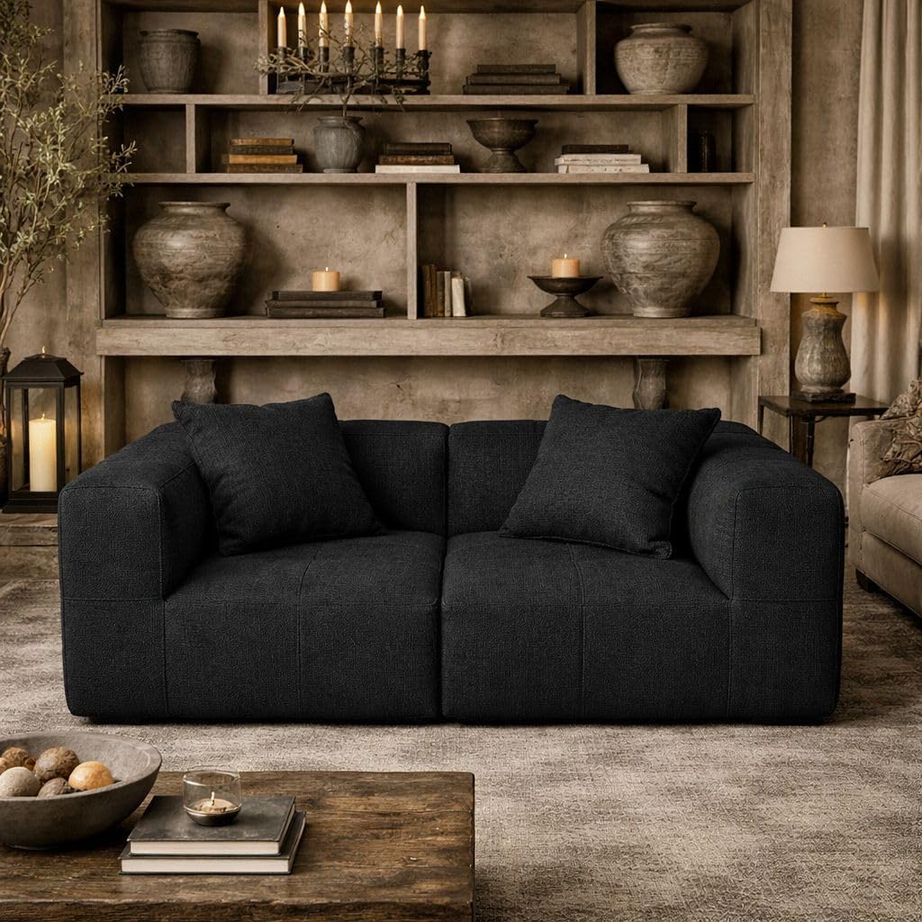 Couch - Waterproof Indoor Outdoor Sofa - Sold Seperately Ottoman Modular Sectional Upholstered - White Beige Cream Taupe Brown Gray Black Boucle Linen (Waterproof Beige, Right Arm)