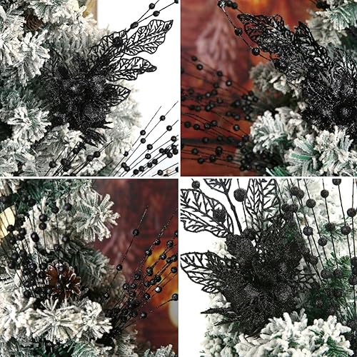 Vista 38 de ROSELEAF 28 Pack Christmas Tree Ornaments, Artificial Glitter Berry and Flowers Stem Silver Branches Picks for Xmas Tree Decoration Gift Small Vase