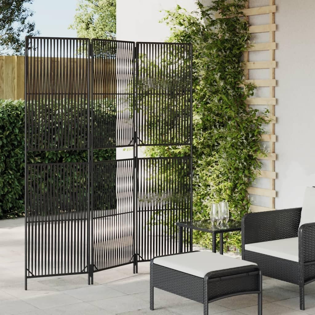 vidaXL Room Divider 3 Panels, Folding Privacy Screen, Room Partition for Office Bedroom Garden Patio Balcony, Room Divider Screen, Black Poly Rattan
