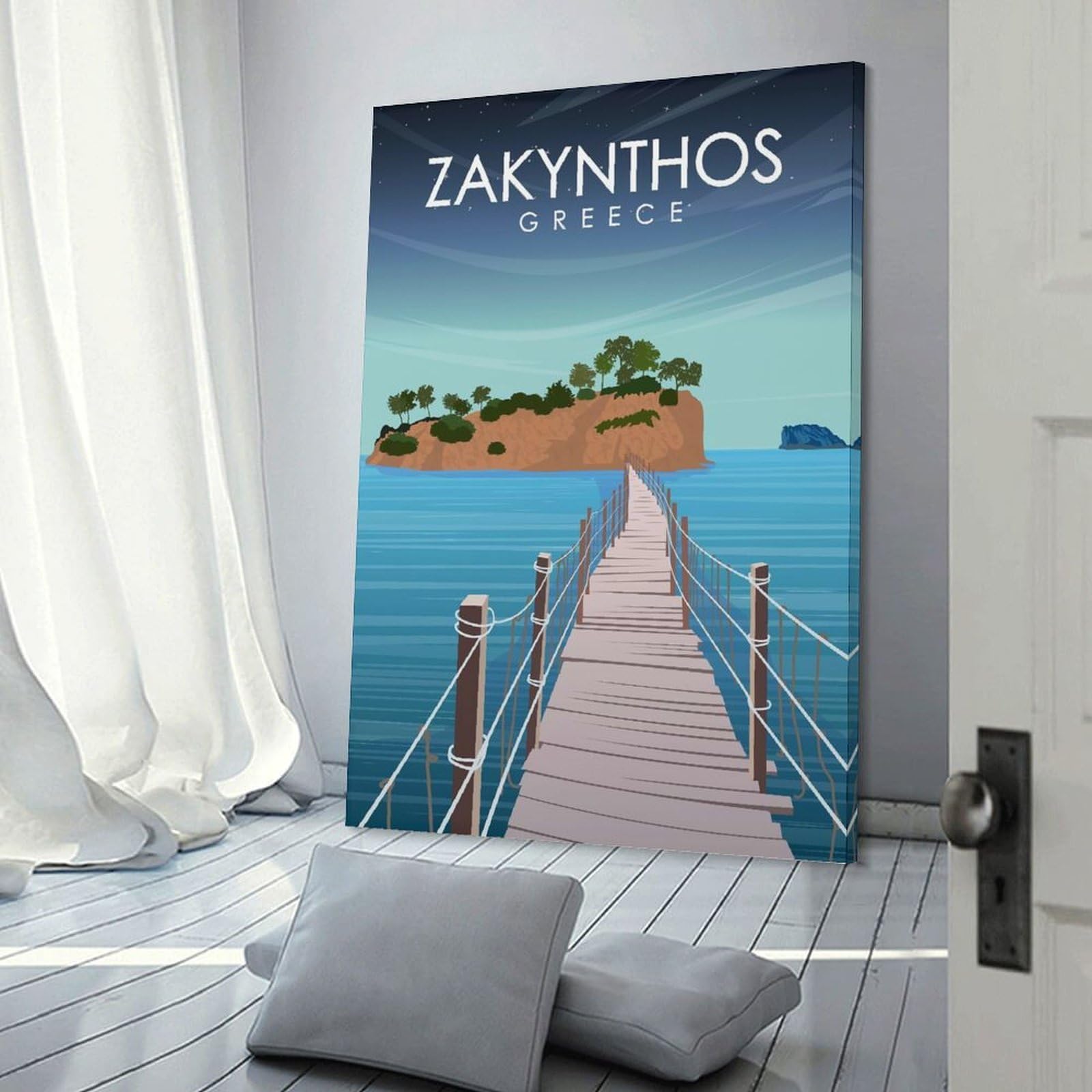Junmoney Canvas Art Print Zakynthos Greece Art, 24x36inch(60x90cm), for Feature Walls in Flats Or Modern Rooms, Wall Decor Suited to Curated Displays
