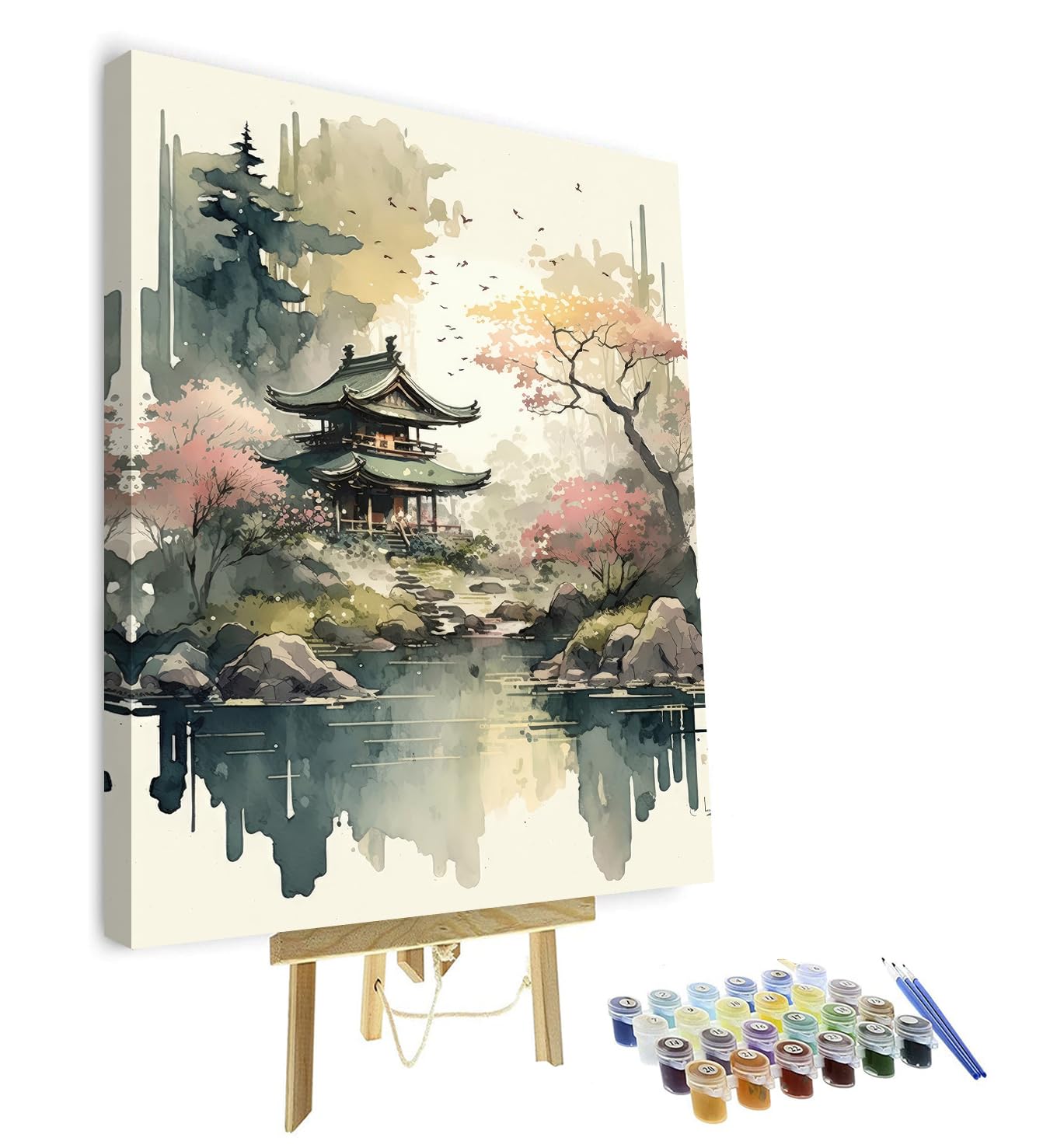 Paint by Numbers for Adults Enchanting Japanese Watercolor Paint by Number Kits Japan Landscape Paint by Numbers for Adults Beginner Abstract Artwork Wall Decor Oil Painting 16"x20" with Frame
