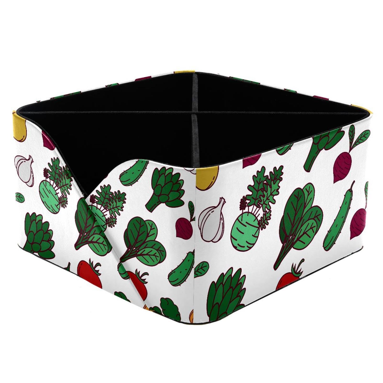 KengjuTesu Vegetables Pattern Desktop Organizer Pen Holder, Rectangular Pencil Cup for Office, Study and Makeup Stations
