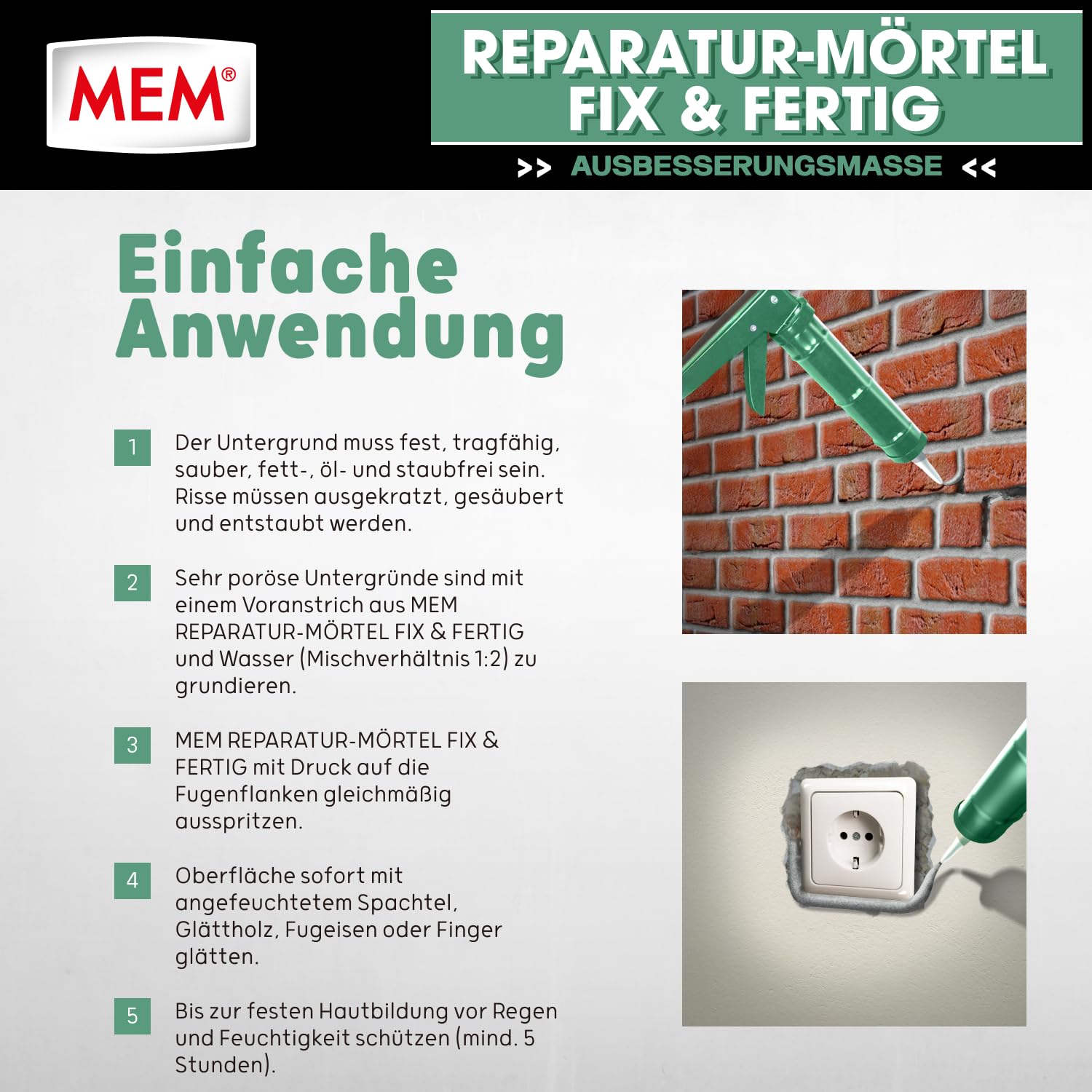 MEM – Malta per riparazione Fix e pronta da 300 ml, Acrilico, Grigio Mem-500600