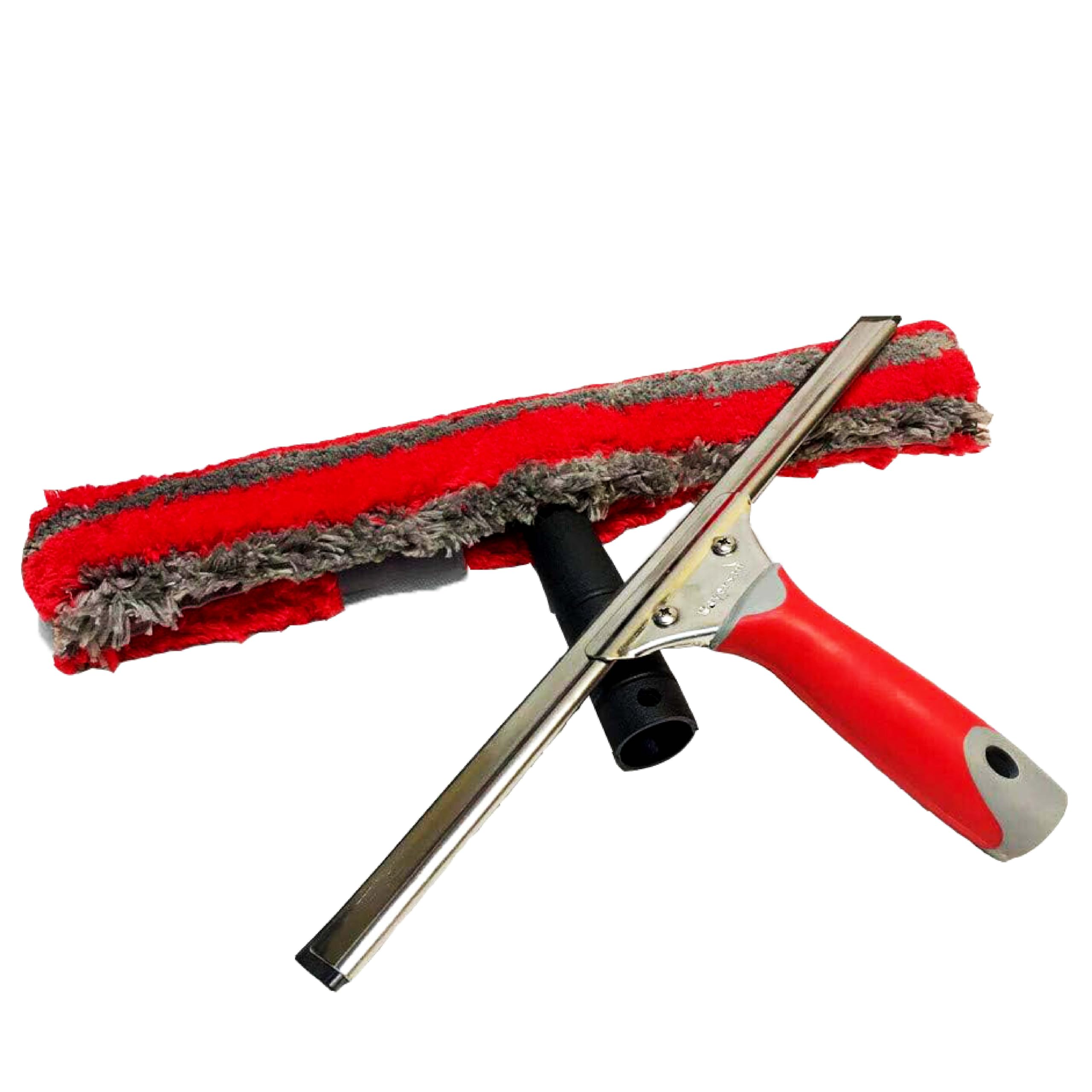 Bayersan Window Cleaning Squeegees With Plastic Handle & Stainless Steel Channel | Window Washer Set | Professional Window Cleaning Kit (Red, 18" Set)