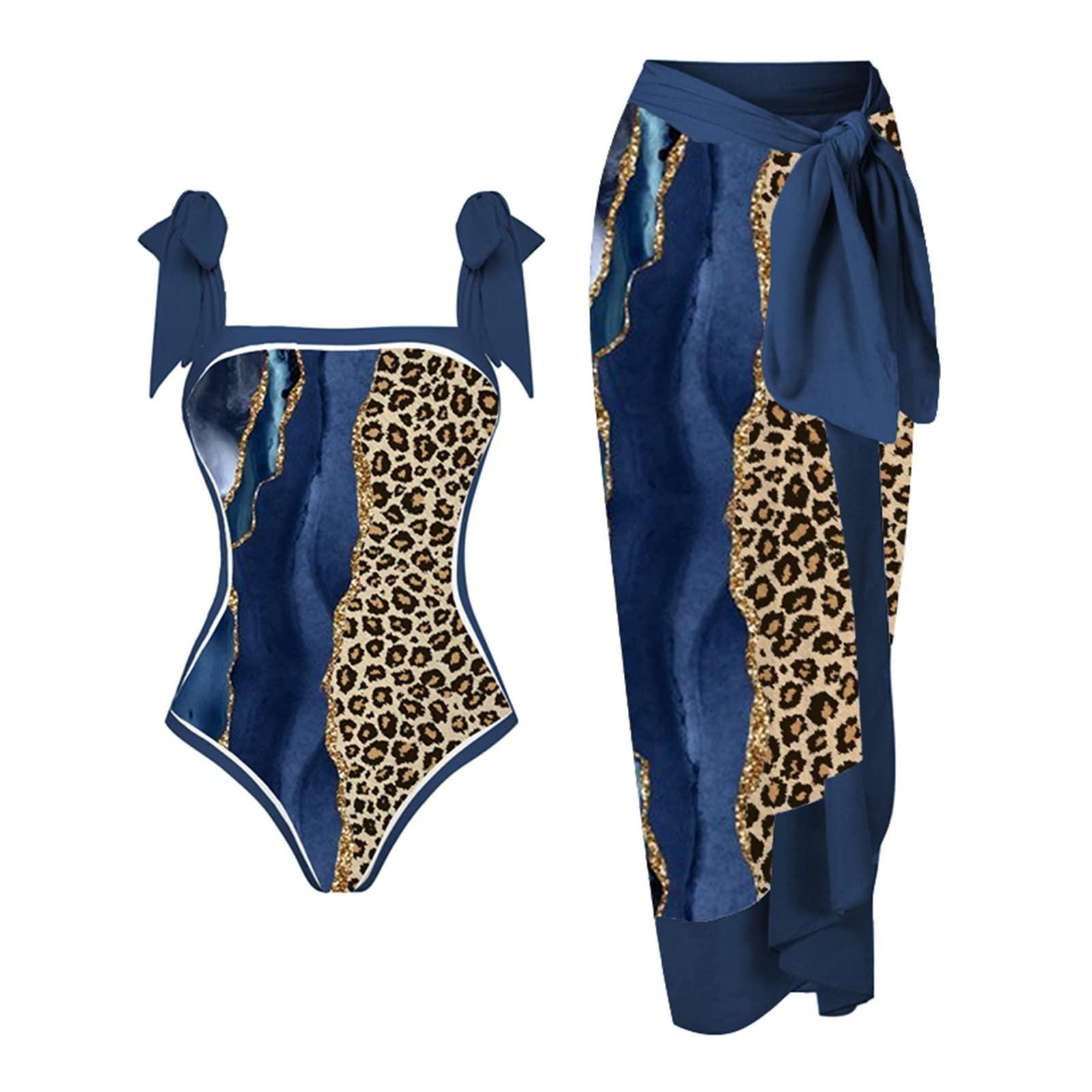riou Bañadores Mujer Reductores Tallas Grandes V-Cuello Halter Monokini+Vestido de Playa de Encaje Cintura Alta Conjuntos Traje De Baño Ropa de Baño de Playa Cover Up Blusa Halter