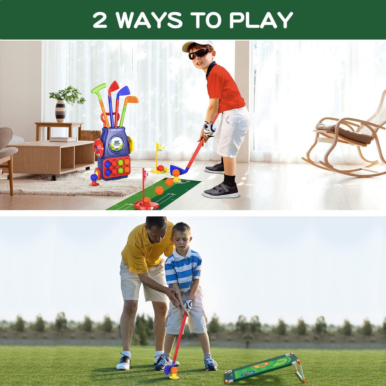 QDRAGON Zestaw Zabawek Golfowych dla Dzieci, Mini Golf Case z 4 Kijami Golfowymi i 8 Piłkami Mini Golf Play Set Kids Games Gift dla Dzieci, Chłopców, Dziewcząt 3 4 5 6 Lat