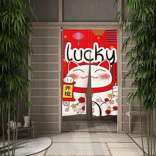 Miniatura 5 de Red Lucky Cat Noren - Cortina japonesa estilo chino para puerta, tapiz de entrada, cortina de puerta de Feng Shui, 33.5 x 59 pulgadas
