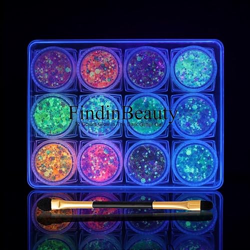 Miniatura 1 de FindinBeauty Pigmento de neón en polvo de sombra de ojos reactivo UV que brilla en la luz negra, 6 colores verdaderos brillantes mezclados para