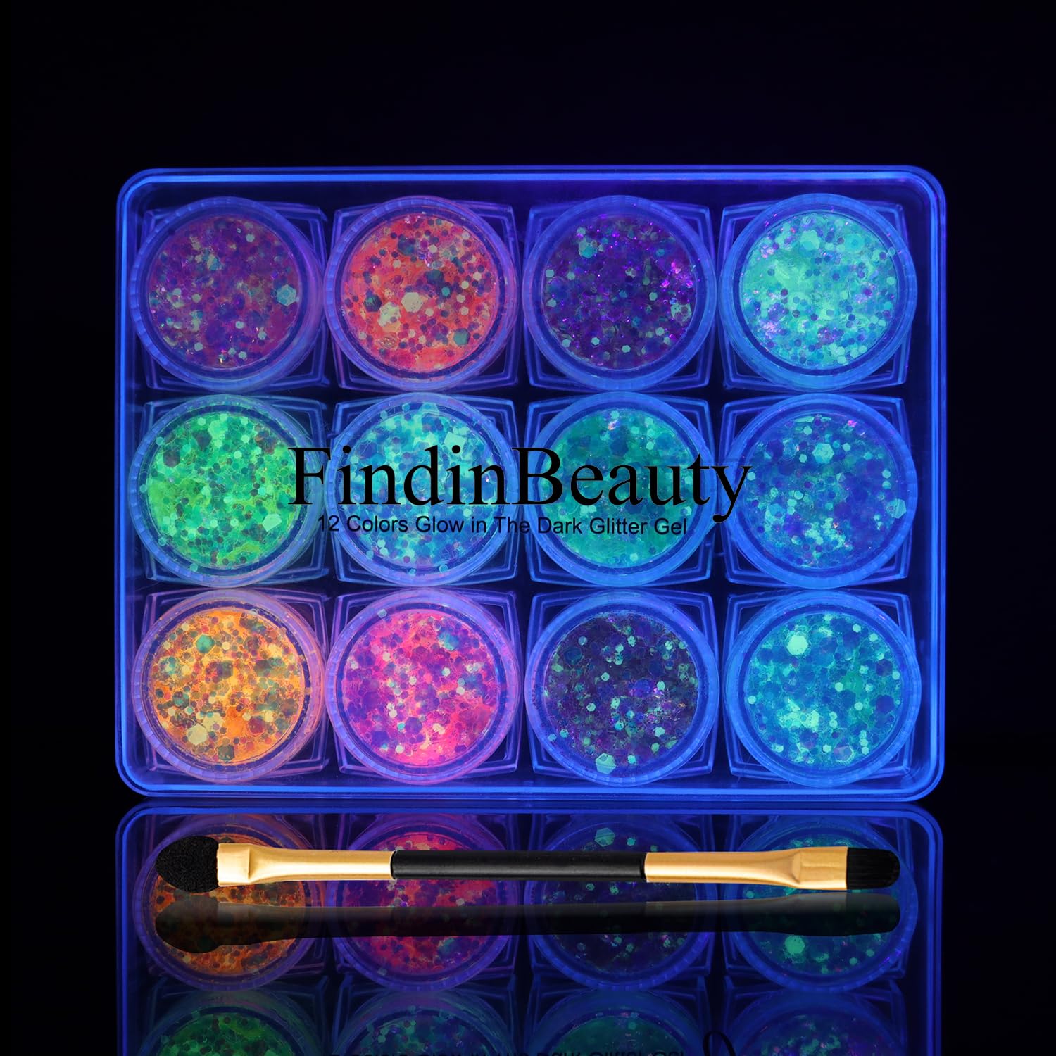 12 Colors Glow in the Dark Glitter Gel, UV Blacklight Reactive Face & Body Glitter, No Glue Needed, Cosmetic Grade for Eyes, Hair, Festival, Rave, Party & Halloween Makeup 12color glitter