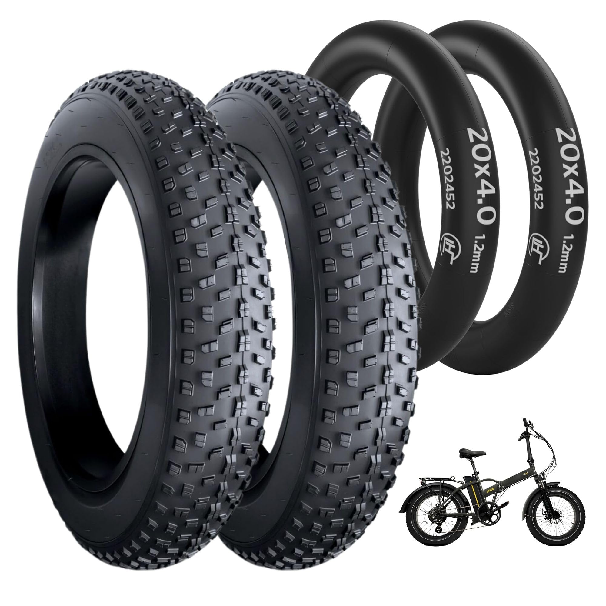 BITUME 2x Pneu 20x4 pour Fatbike Vélo VTT Tout Terrain Résistant aux Crevaisons + 2x Chambres à Air Incluses