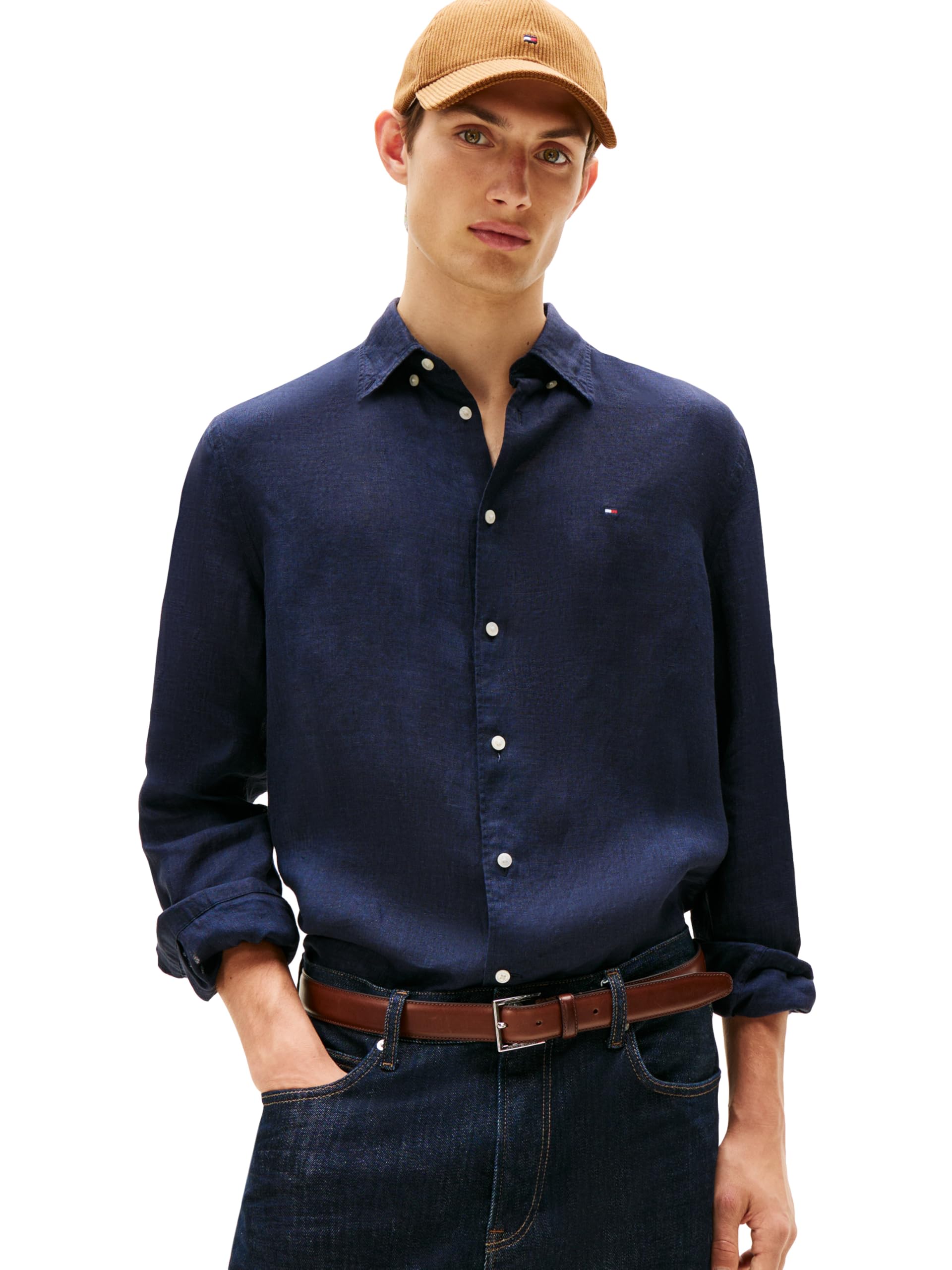 Tommy Hilfiger Men's Long Sleeve Casual Linen Button Down Shirts in Regular Fit