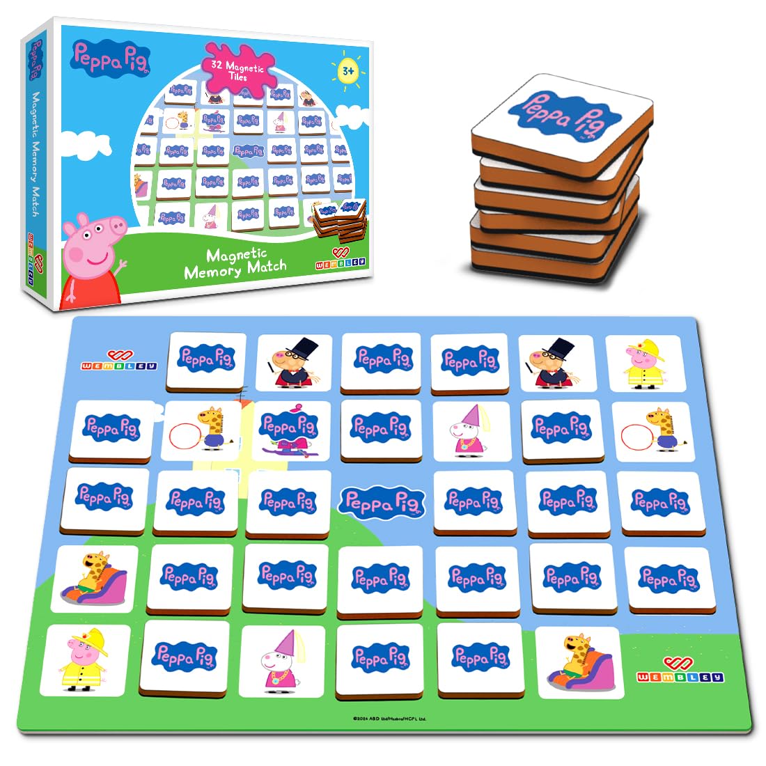 Wembley – Peppa Pig Magnetic Memory Match Game for Kids Family Fun & Fast Children Learning & Educational Brain Memory Game Puzzle 32 Tiles with 64 Picture Icons Birthday Gift for Boys Girls