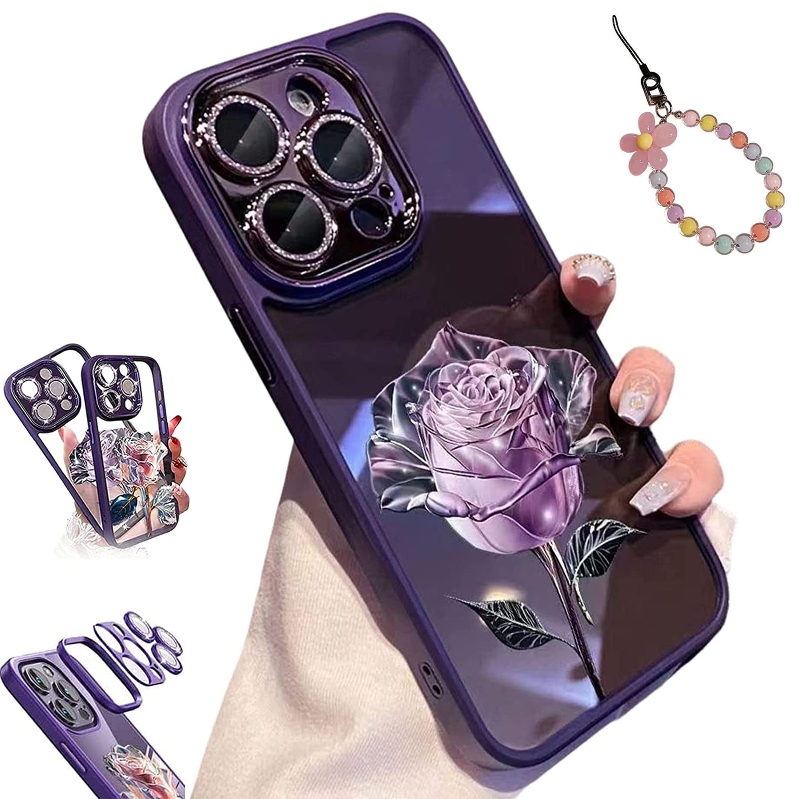 Assote Fairy Rose for iPhone Case, Fairy Rose Phone Case with Camera Protector for iPhone 14/13/12/11Pro Max (Purple Rose,for iPhone 11)
