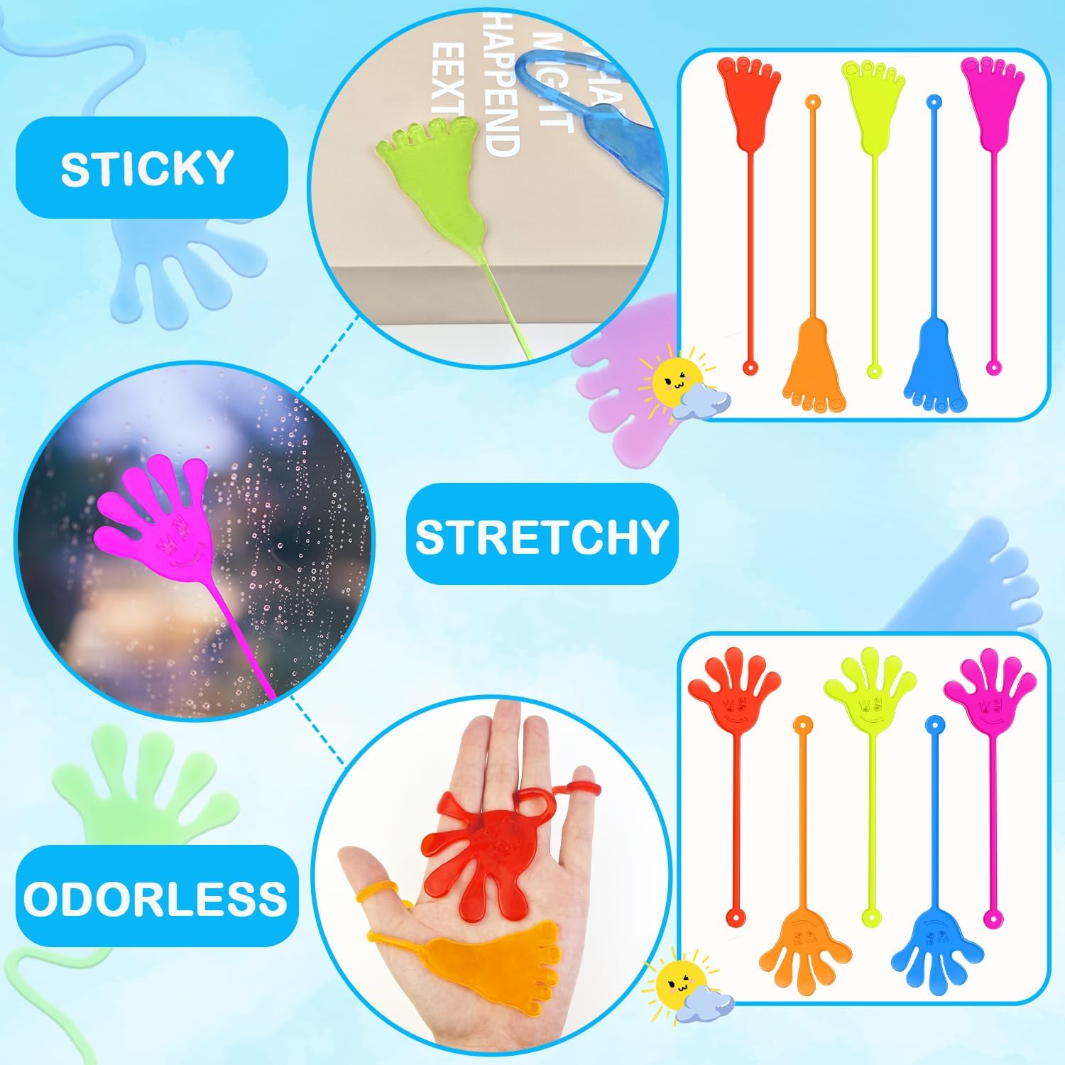Large Sticky Hands Bulk Party Favors Supplies Toy Gifts for Kids (100 PCS), Birthday Goodie Bag Stuffer Fillers for Toddlers, Class Non Candy Treats Prizes Pinata Parade Throws Giveaways for Boy Girls